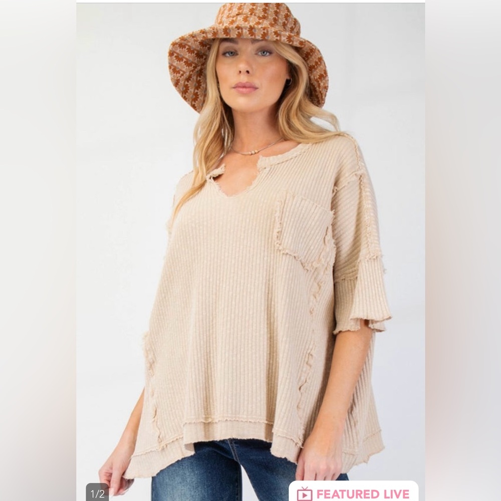 Easel Taupe Relaxed Top